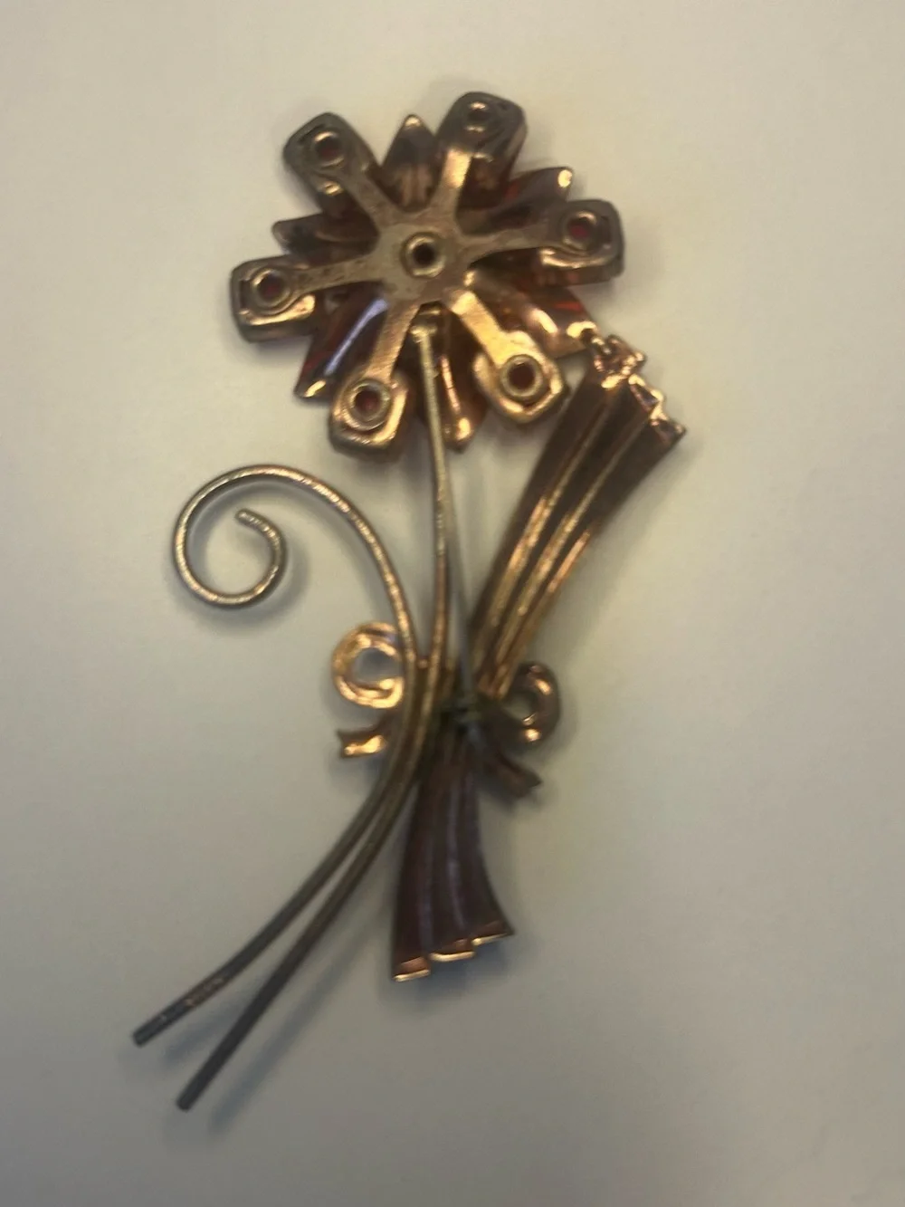 Vintage Red Crystal Floral Brooch